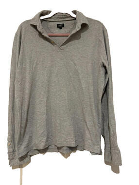 Faherty long sleeve collared shirt grey stripee sz M two buttons cotton #3293